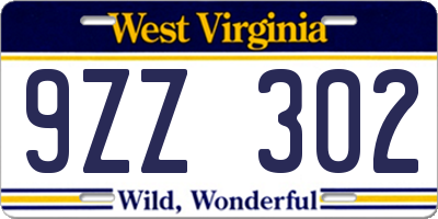 WV license plate 9ZZ302