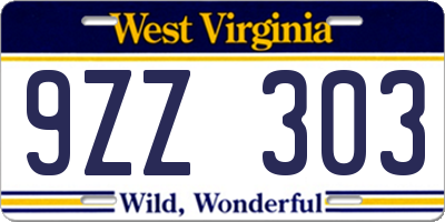 WV license plate 9ZZ303