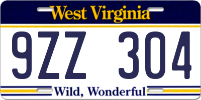 WV license plate 9ZZ304