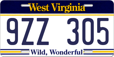 WV license plate 9ZZ305