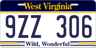 WV license plate 9ZZ306