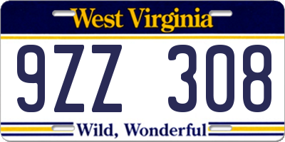 WV license plate 9ZZ308