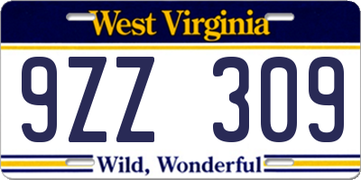 WV license plate 9ZZ309