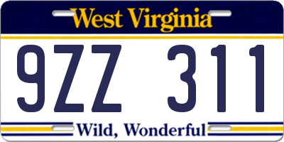 WV license plate 9ZZ311