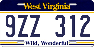 WV license plate 9ZZ312