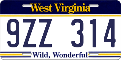 WV license plate 9ZZ314