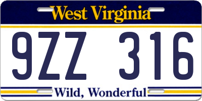 WV license plate 9ZZ316