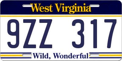WV license plate 9ZZ317
