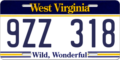 WV license plate 9ZZ318