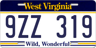 WV license plate 9ZZ319