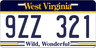 WV license plate 9ZZ321