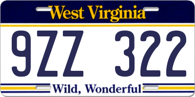 WV license plate 9ZZ322