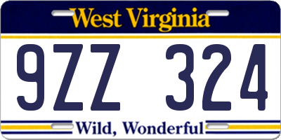 WV license plate 9ZZ324