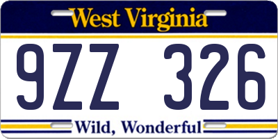 WV license plate 9ZZ326