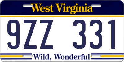 WV license plate 9ZZ331