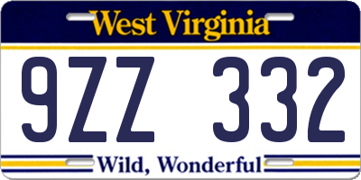 WV license plate 9ZZ332