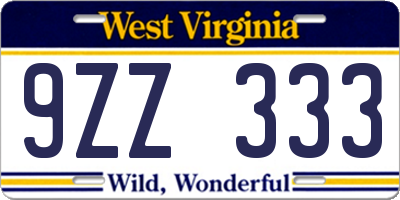 WV license plate 9ZZ333