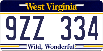 WV license plate 9ZZ334
