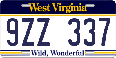 WV license plate 9ZZ337