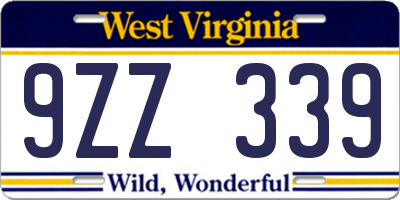 WV license plate 9ZZ339