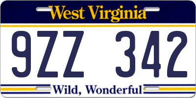 WV license plate 9ZZ342