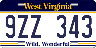 WV license plate 9ZZ343