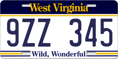 WV license plate 9ZZ345