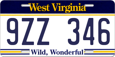 WV license plate 9ZZ346