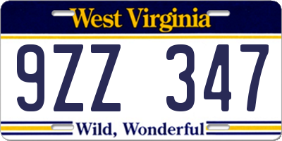 WV license plate 9ZZ347