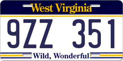 WV license plate 9ZZ351