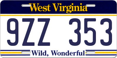 WV license plate 9ZZ353