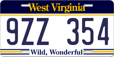 WV license plate 9ZZ354