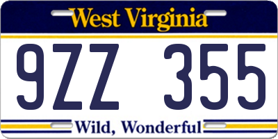 WV license plate 9ZZ355