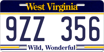 WV license plate 9ZZ356