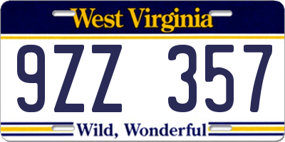 WV license plate 9ZZ357