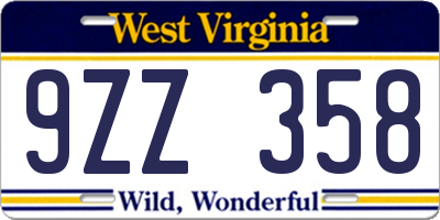 WV license plate 9ZZ358