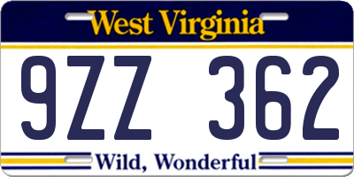 WV license plate 9ZZ362