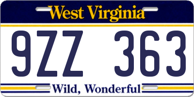 WV license plate 9ZZ363
