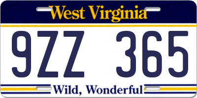 WV license plate 9ZZ365