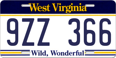 WV license plate 9ZZ366