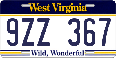 WV license plate 9ZZ367