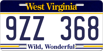 WV license plate 9ZZ368
