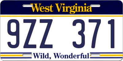 WV license plate 9ZZ371