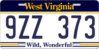 WV license plate 9ZZ373