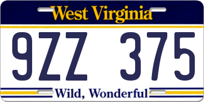 WV license plate 9ZZ375