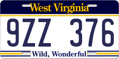 WV license plate 9ZZ376