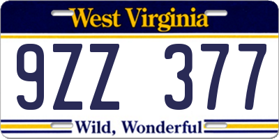 WV license plate 9ZZ377
