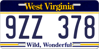 WV license plate 9ZZ378
