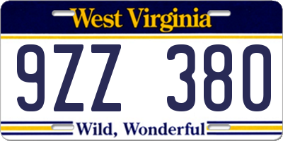 WV license plate 9ZZ380