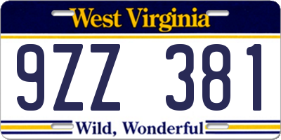 WV license plate 9ZZ381